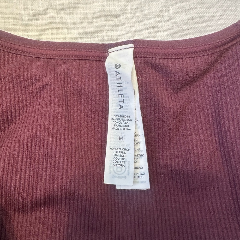 Athleta Burgundy Sleeveless Crop Top Medium - Picture 2 of 3